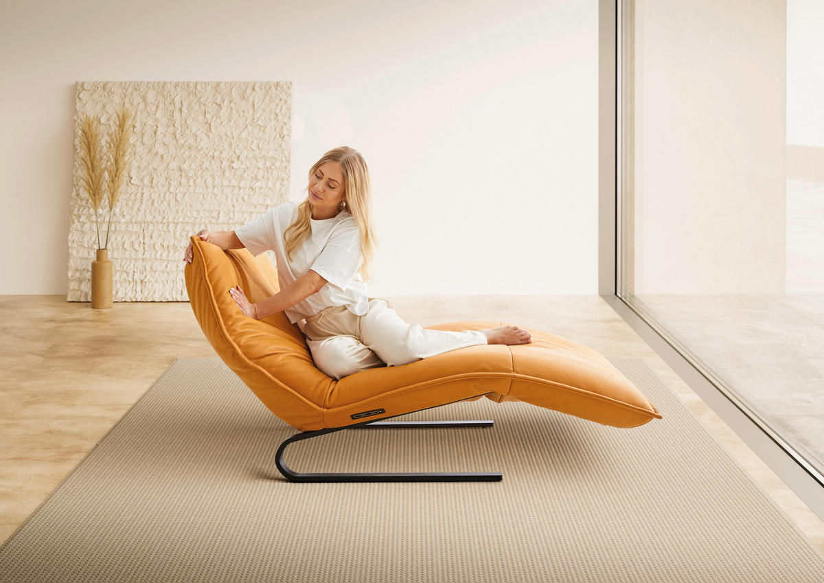 RELAXLIEGE Echtleder Orange  - Beige/Schwarz, Design, Leder/Metall (86/42-83/141-180cm) - Koinor