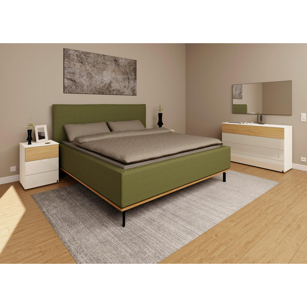 Thumbnail - Musterring Polsterbett, Dunkelgrün, Textil, Birke, Buche, massiv, H2 + H3, Höhe ca. 20 cm, 180x200 cm, Reach, atmungsakt...