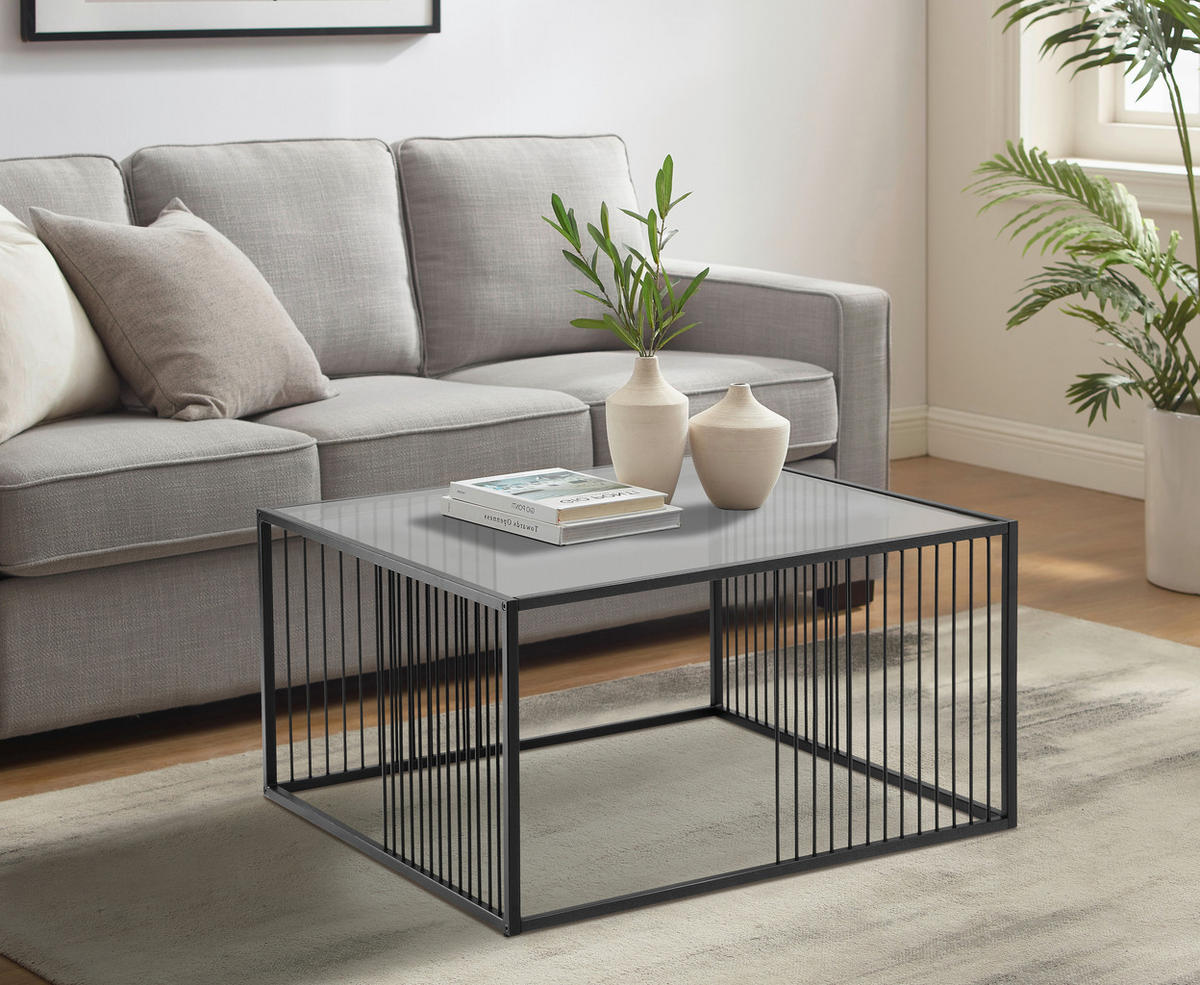 COUCHTISCH in Metall, Glas 75/75/42 cm  - Schwarz/Grau, Design, Glas/Metall (75/75/42cm) - Livetastic