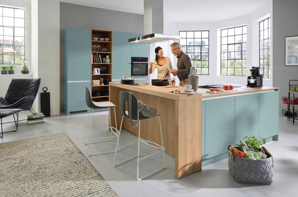 EINBAUKÜCHE   - Blau, Design, Holzwerkstoff - Novel