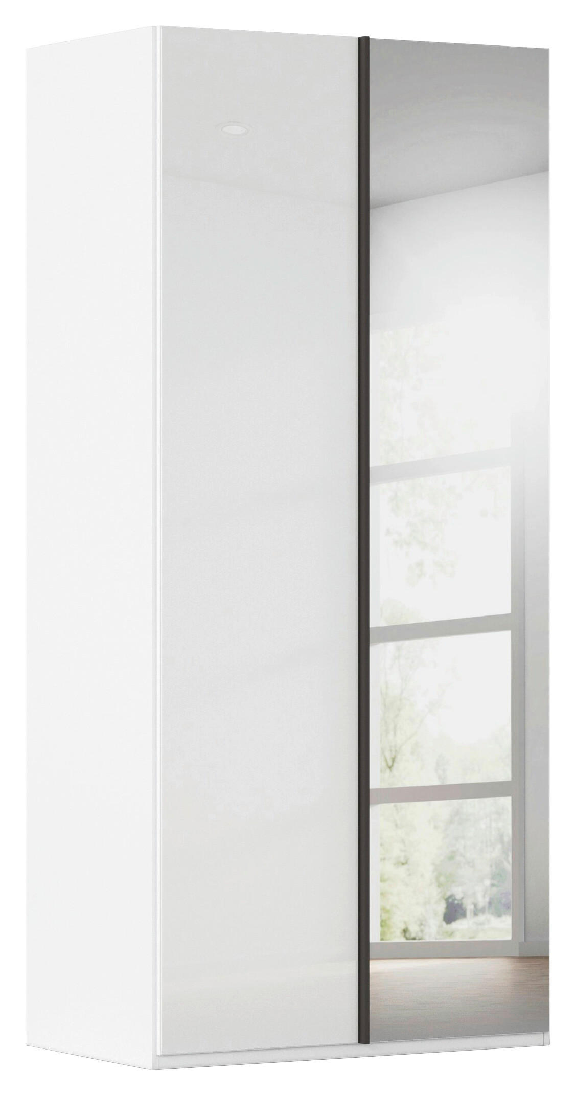 DREHTÜRENSCHRANK 101/223/61 cm,  in Weiß, Weiß Hochglanz, 2-türig  - Weiß Hochglanz/Graphitfarben, Basics, Glas/Holzwerkstoff (101/223/61cm) - Novel