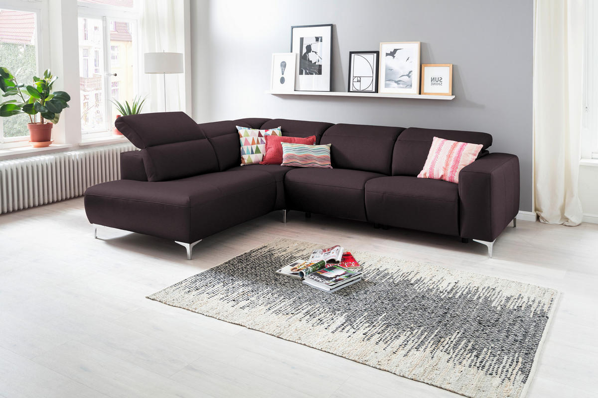 ECKSOFA in Echtleder Braun  - Chromfarben/Braun, Design, Leder/Metall (223/290cm) - Pure Home Lifestyle