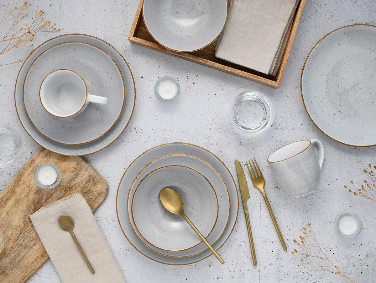 KOMBISERVICE Weiß, Hellgrau Vintage Nature 16-teilig 4 Personen  - Hellgrau/Weiß, Basics, Keramik - Creatable