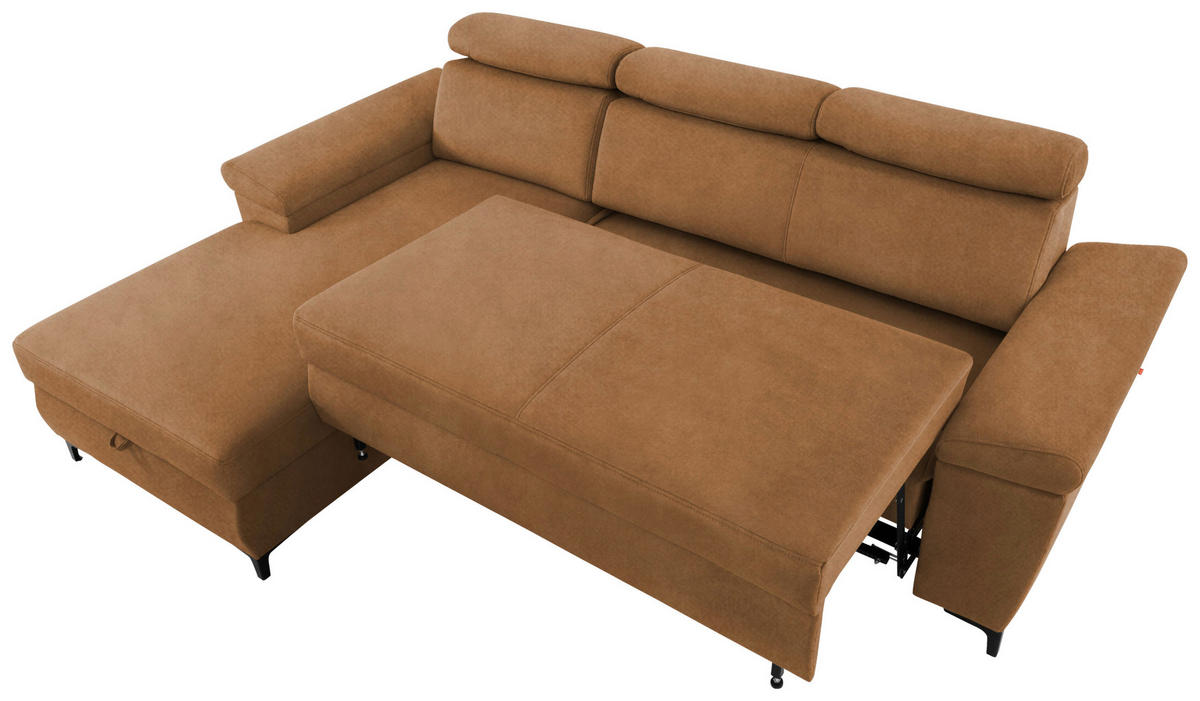 ECKSOFA in Velours Bernsteinfarben  - Bernsteinfarben/Schwarz, Modern, Textil/Metall (176/258cm) - MID.YOU
