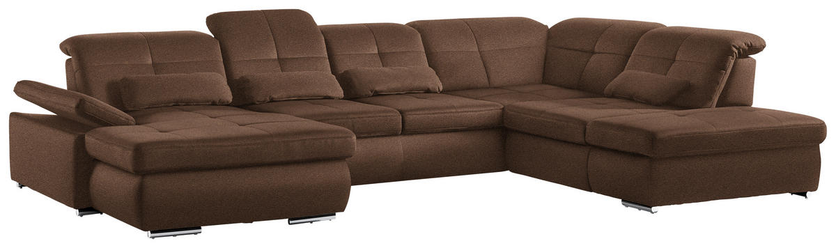 WOHNLANDSCHAFT  in Mikrofaser Haselnussfarben  - Chromfarben/Haselnussfarben, Design, Textil (195/371/260cm) - Beldomo Style