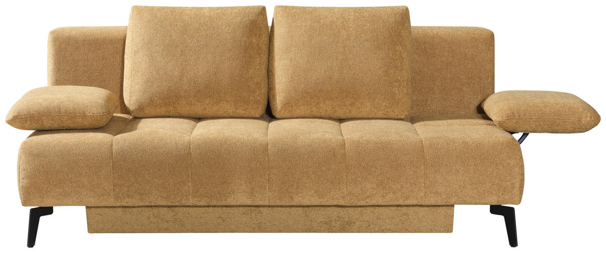SCHLAFSOFA Flachgewebe Honig  inkl. Bettkasten, Schlaffunktion, Armteilverstellung  - Schwarz/Honig, Design, Textil/Metall (235/90/100cm) - Novel