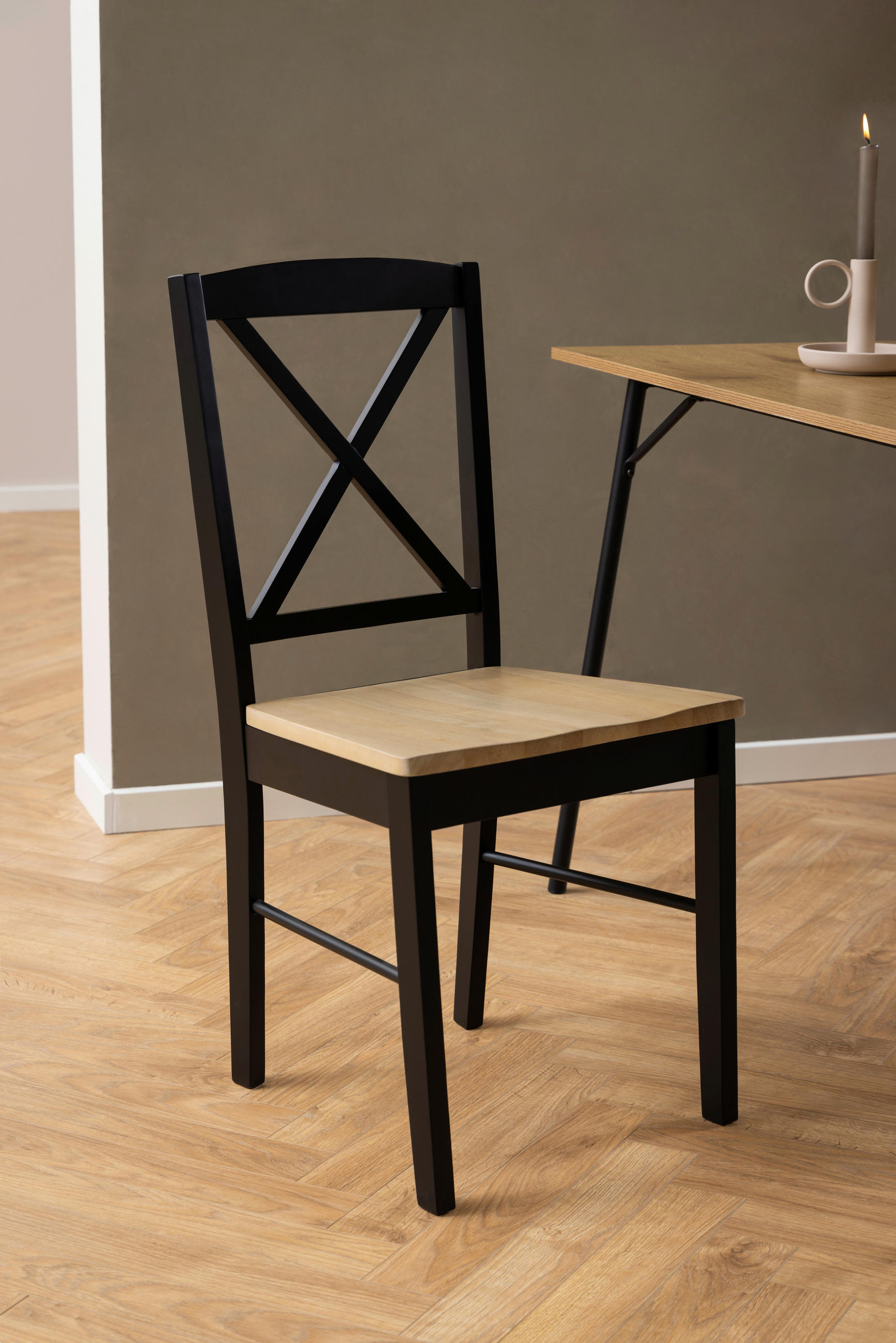 STUHL in Holz Schwarz, Eichefarben  - Eichefarben/Schwarz, Trend, Holz (44,5/90/47cm) - MID.YOU