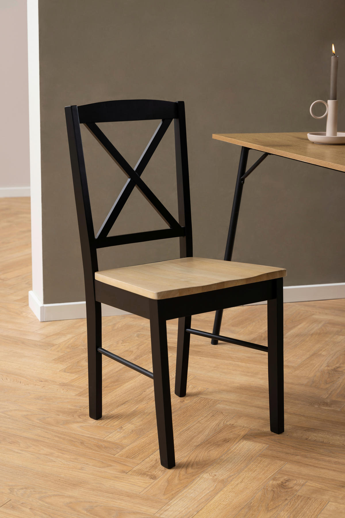 STUHL in Holz Schwarz, Eichefarben  - Eichefarben/Schwarz, Trend, Holz (44,5/90/47cm) - MID.YOU