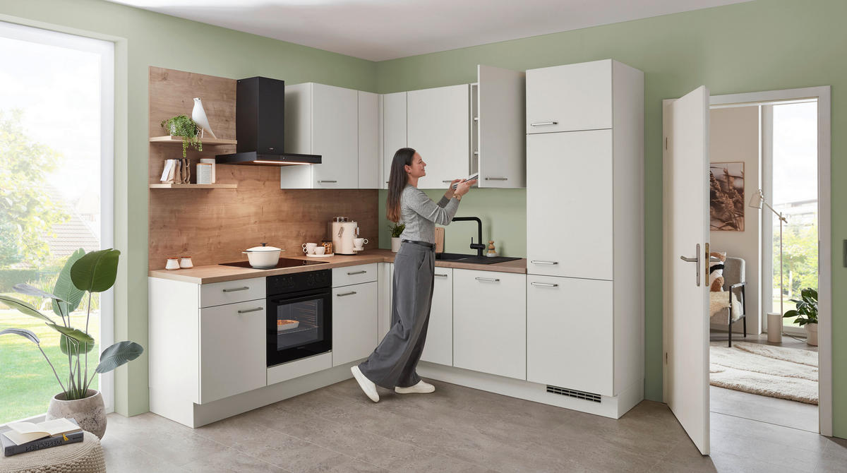 ECKKÜCHE 225/245 cm  in Eichefarben, Magnolie  - Edelstahlfarben/Eichefarben, Design, Holzwerkstoff/Metall (225/245cm) - Celina