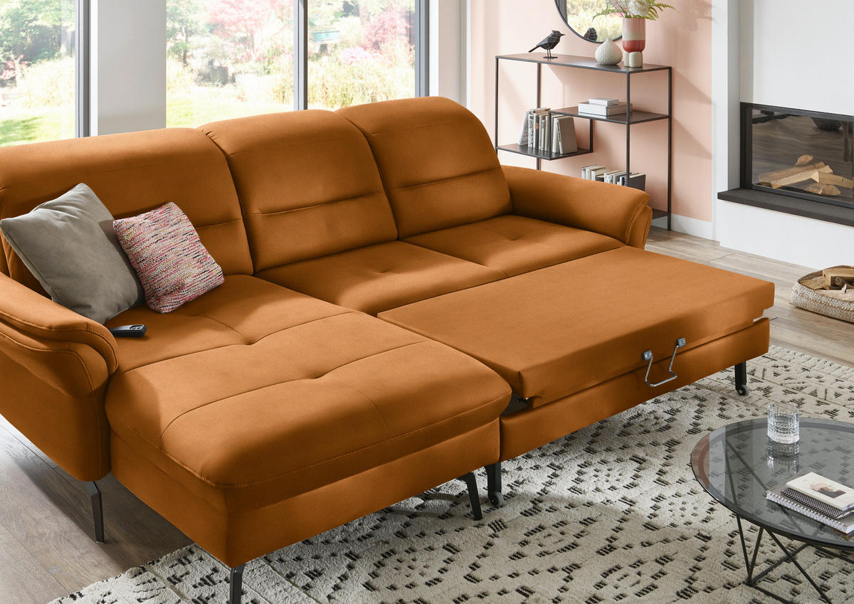 ECKSOFA in Flachgewebe Currygelb  - Currygelb/Schwarz, Konventionell, Textil/Metall (181/260cm) - Beldomo Speed