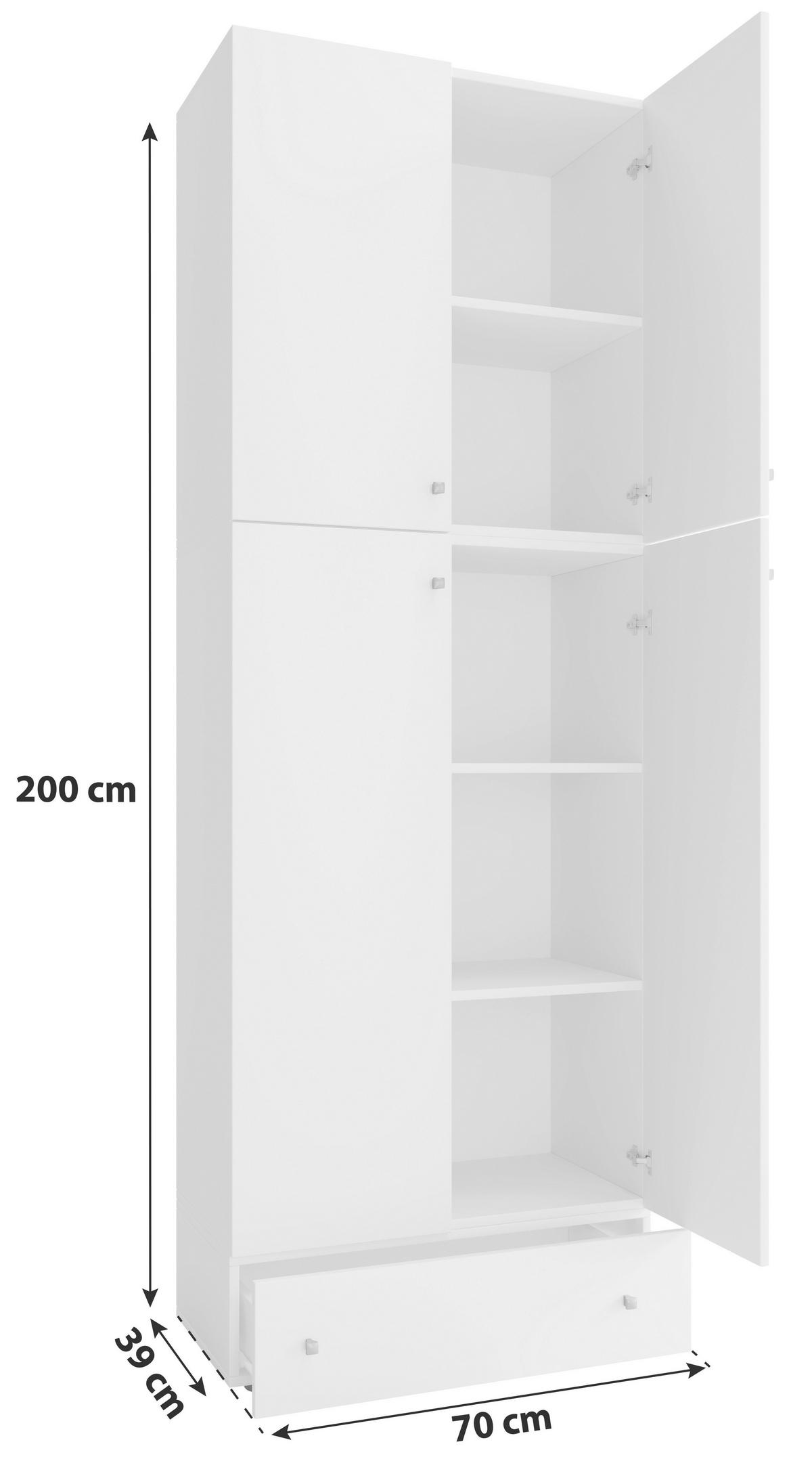 Șifonier, 70/200/39 cm, alb - alb/gri, Modern, plastic/material pe bază de lemn (70/200/39cm) - MID.YOU