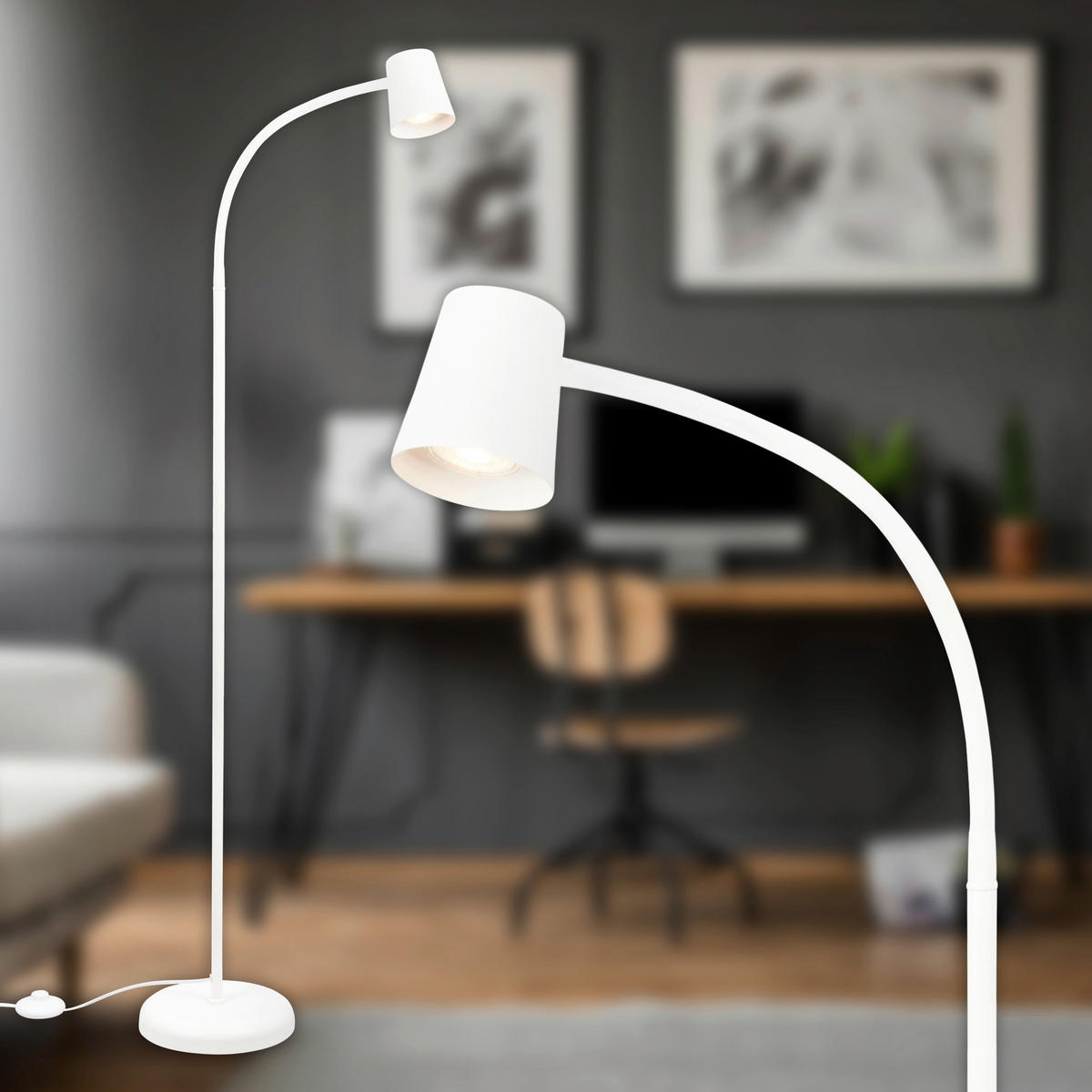 LED-STEHLEUCHTE 42.5/127.5 cm    - Weiß, Design, Kunststoff/Metall (42.5/127.5cm)