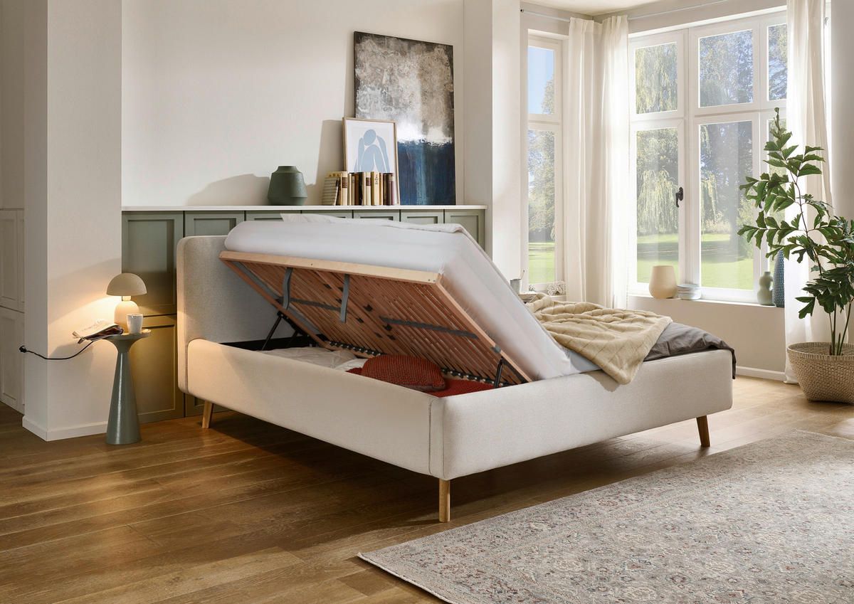 POLSTERBETT 180/200 cm  in Beige  - Eichefarben/Birkefarben, Design, Holz/Textil (180/200cm) - Xora