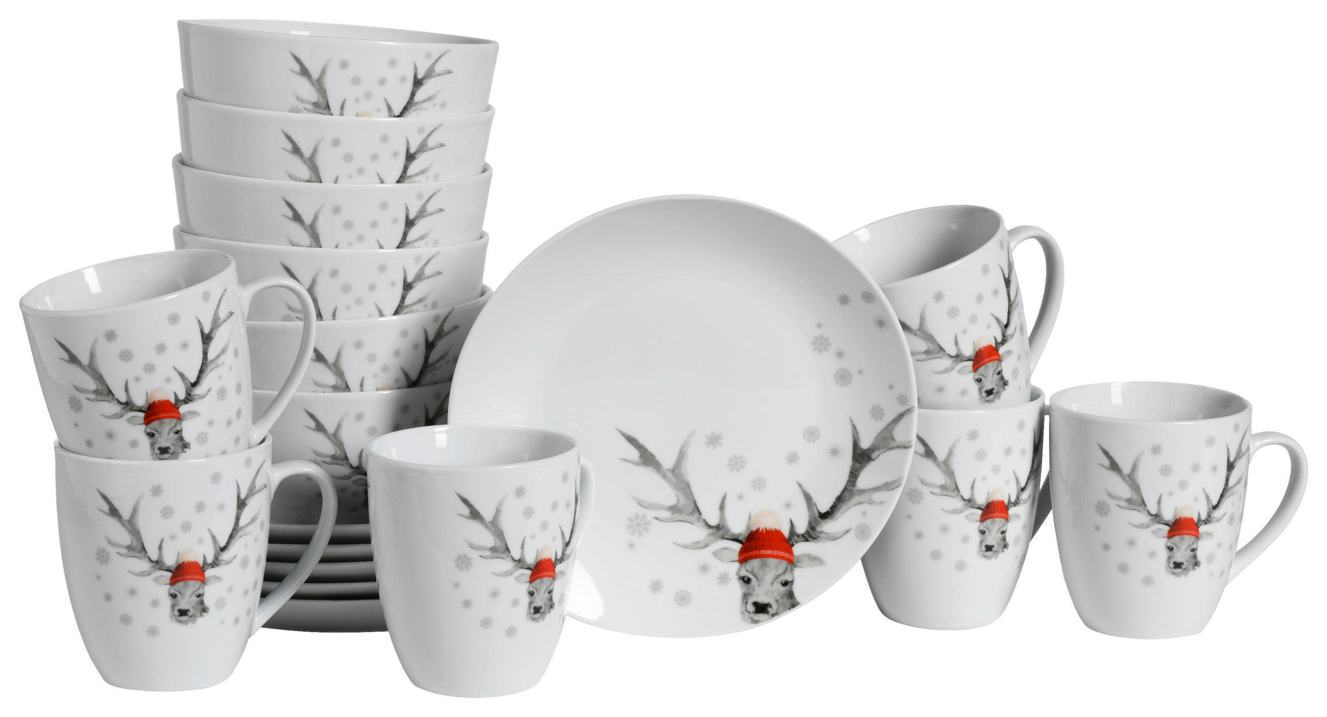 KOMBISERVICE Weiß 18-teilig Hirsch  - Weiß, Basics, Keramik - Creatable