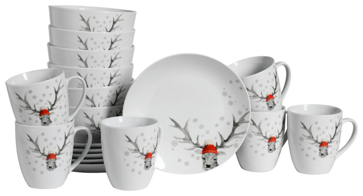 KOMBISERVICE Weiß 18-teilig Hirsch  - Weiß, Basics, Keramik - Creatable