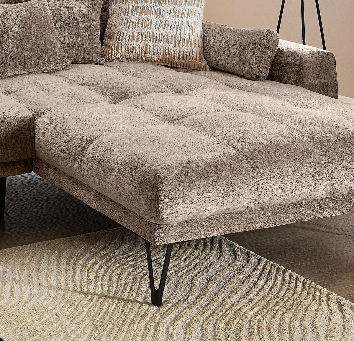 ECKSOFA GARDA Braun Chenille Zierkissen, Rückenkissen, Nierenkissen, Rücken echt  - Schwarz/Braun, KONVENTIONELL, Textil/Metall (310/192cm) - Livetastic