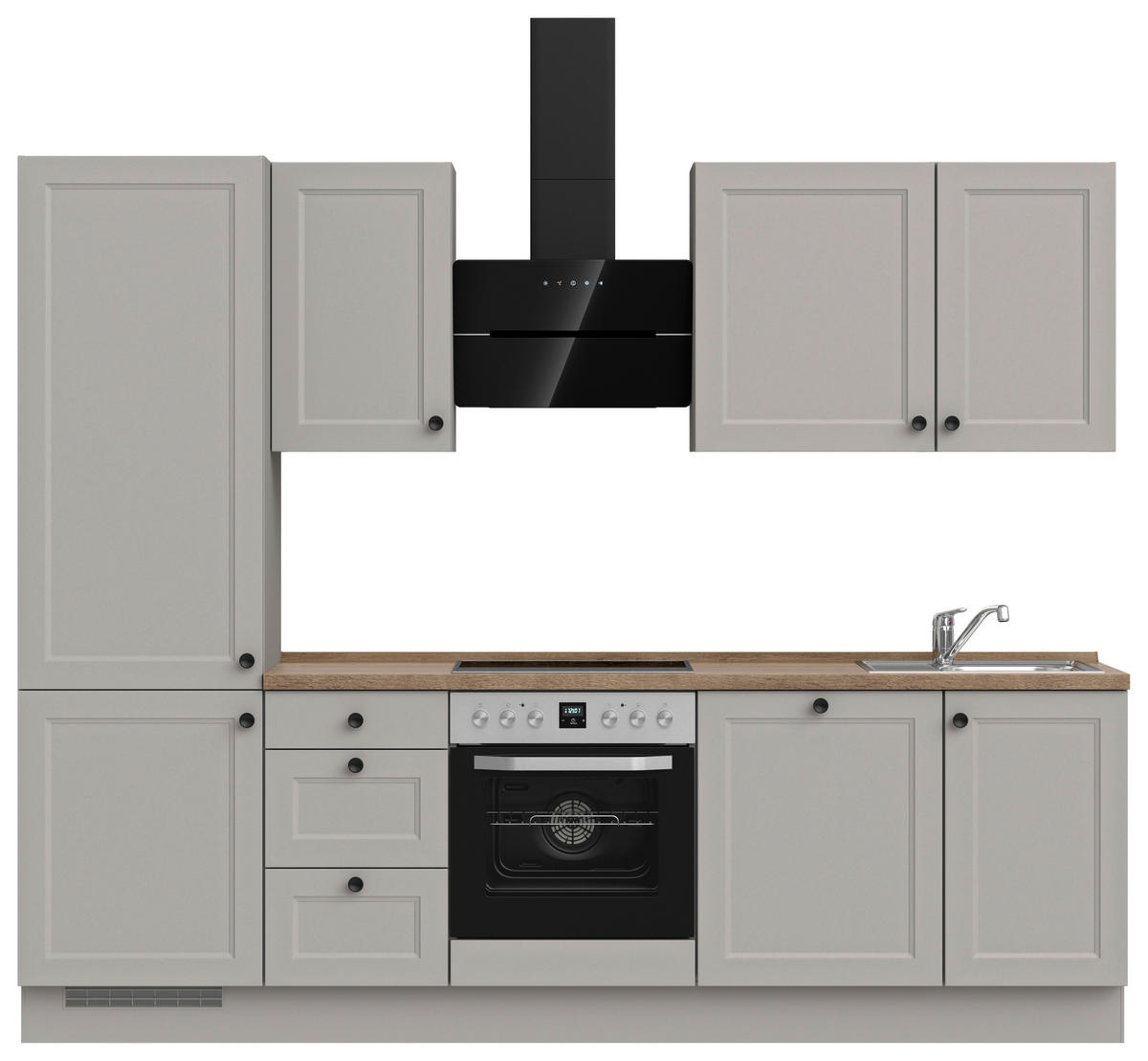 KÜCHENBLOCK 270 cm   in Grau, Eiche dunkel  - Eiche dunkel/Schwarz, MODERN, Holzwerkstoff/Metall (270cm) - Nobilia