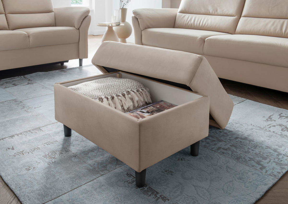 HOCKER in Textil Beige  - Beige/Schwarz, Modern, Holz/Textil (76/46/55cm) - Livetastic