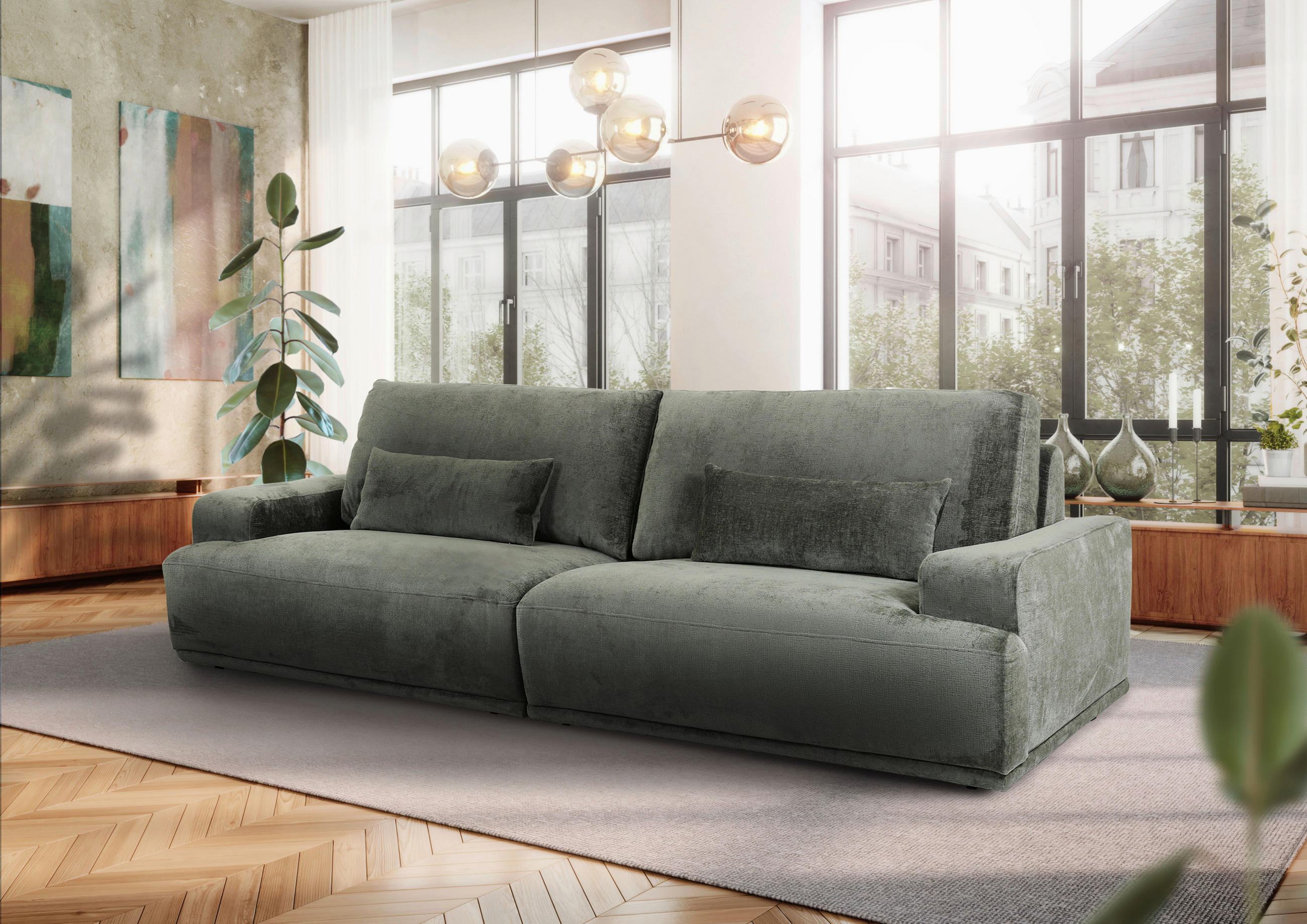 BIGSOFA in Chenille Grün  - Schwarz/Grün, KONVENTIONELL, Kunststoff/Textil (282/73/115cm) - MID.YOU