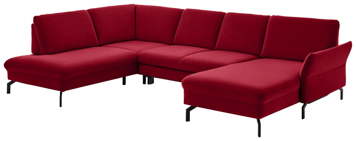 WOHNLANDSCHAFT in Velours Rot  - Rot/Schwarz, Design, Textil/Metall (220/335/179cm) - Beldomo System
