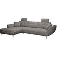 ECKSOFA Graubraun Chenille Armlehnenkissen, Rücken echt, Sitztiefenverstellung  - Graubraun/Schwarz, KONVENTIONELL, Textil/Metall (215/313cm) - Hom`in