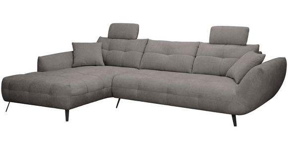 ECKSOFA Graubraun Chenille Armlehnenkissen, Rücken echt, Sitztiefenverstellung  - Graubraun/Schwarz, KONVENTIONELL, Textil/Metall (215/313cm) - Hom`in