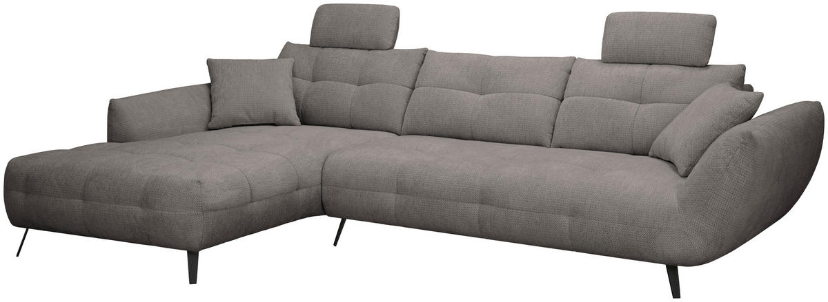 ECKSOFA Graubraun Chenille Armlehnenkissen, Rücken echt, Sitztiefenverstellung  - Graubraun/Schwarz, KONVENTIONELL, Textil/Metall (215/313cm) - Hom`in