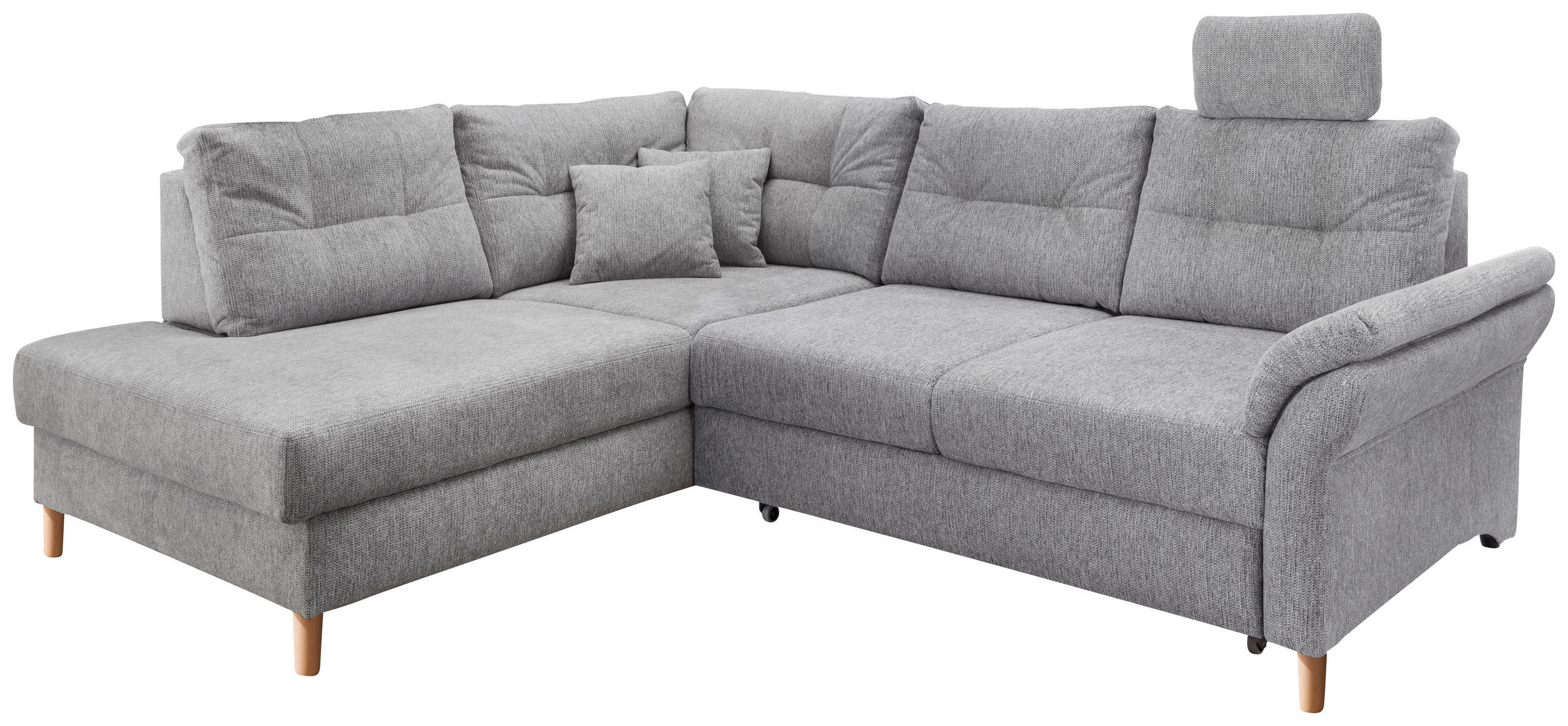 ECKSOFA in Chenille Silberfarben  - Silberfarben/Naturfarben, Modern, Holz/Textil (206/264cm) - Livetastic