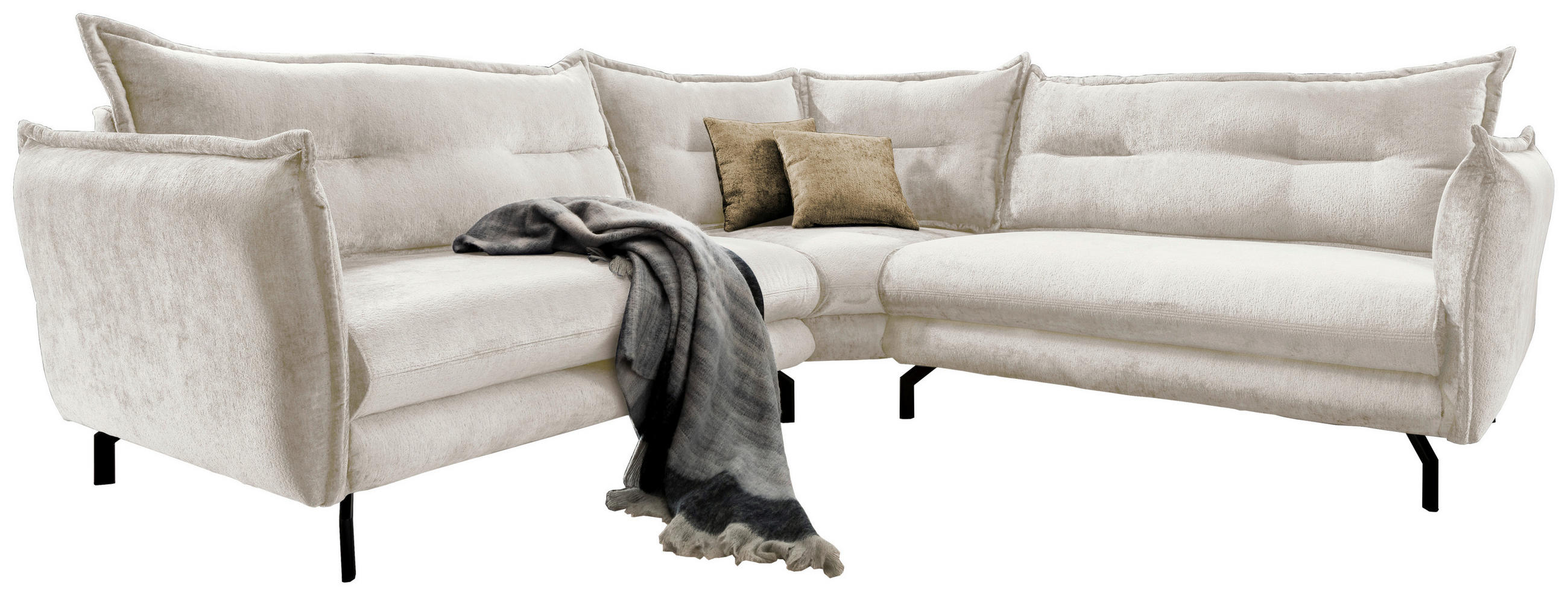 ECKSOFA Weiß Webstoff  - Hellbraun/Schwarz, Design, Textil/Metall (257/97/257cm) - Livetastic