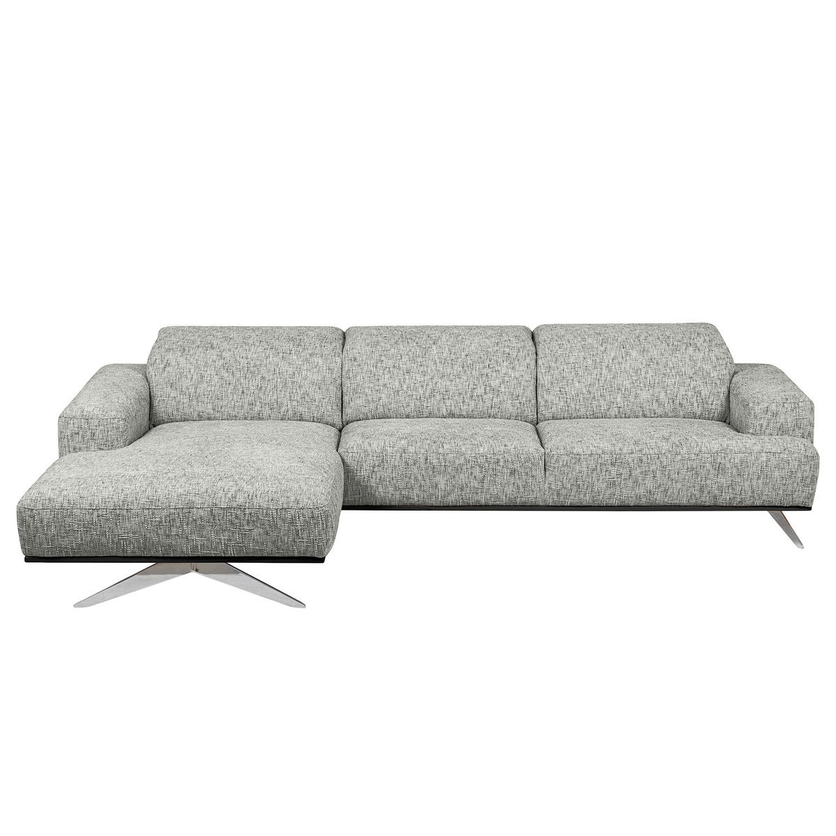 ECKSOFA PORTLAND in Struktur Grau Kopfteilverstellung  187/295 cm  - Chromfarben/Grau, Design, Holz/Textil (187/295cm) - Livetastic