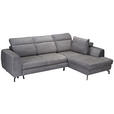 ECKSOFA Dunkelgrau Chenille Zierkissen, Bettkasten, Schlaffunktion, Rücken echt, Kopfteilverstellung, Liegefläche im Originalstoff  - Dunkelgrau/Schwarz, KONVENTIONELL, Textil/Metall (266/185cm) - Carryhome