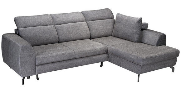 ECKSOFA Dunkelgrau Chenille Zierkissen, Bettkasten, Schlaffunktion, Rücken echt, Kopfteilverstellung, Liegefläche im Originalstoff  - Dunkelgrau/Schwarz, KONVENTIONELL, Textil/Metall (266/185cm) - Carryhome