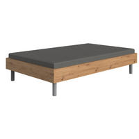 POSTELJA 120 cm   x 200 cm  , leseni material barve hrasta  - barve hrasta/barve aluminija, Design, kovina/leseni material (120/200cm) - Carryhome