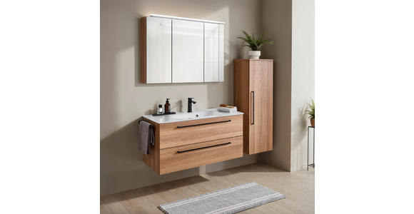 MIDISCHRANK 40/113,6/30 cm  - Eichefarben/Schwarz, KONVENTIONELL, Glas/Holzwerkstoff (40/113,6/30cm) - Novel