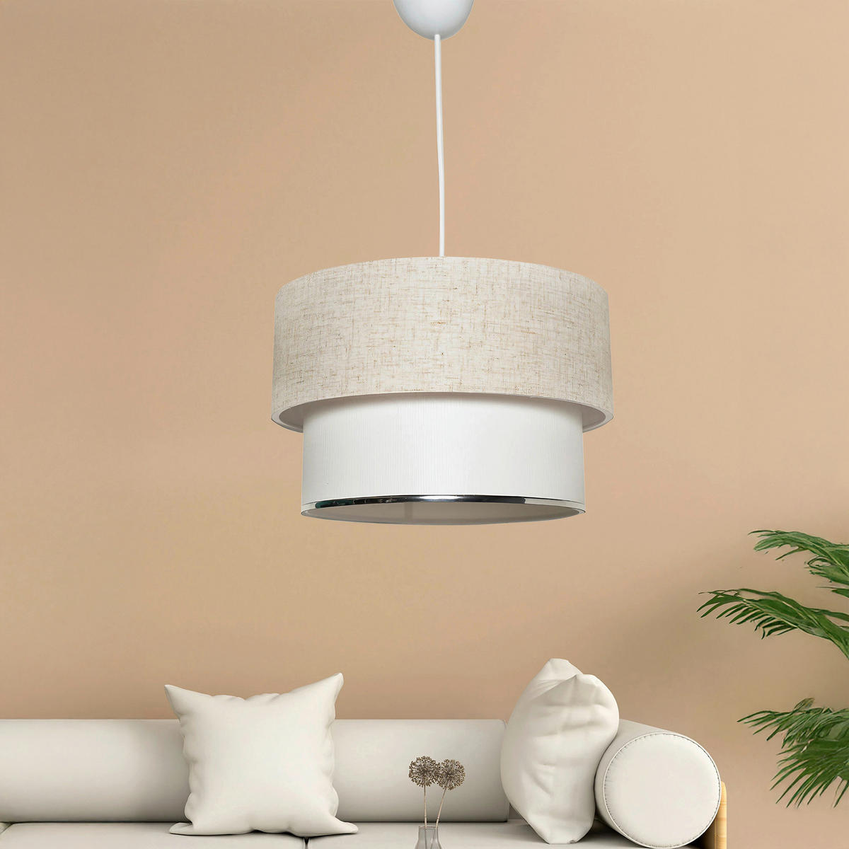 HÄNGELEUCHTE 30/75 cm   - Creme/Weiß, Design, Textil/Metall (30/75cm) - P & B