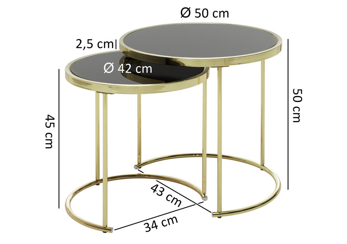 SATZTISCH 42/42/45 cm Goldfarben rund  - Goldfarben, Design, Glas/Metall (42/42/45cm) - MID.YOU