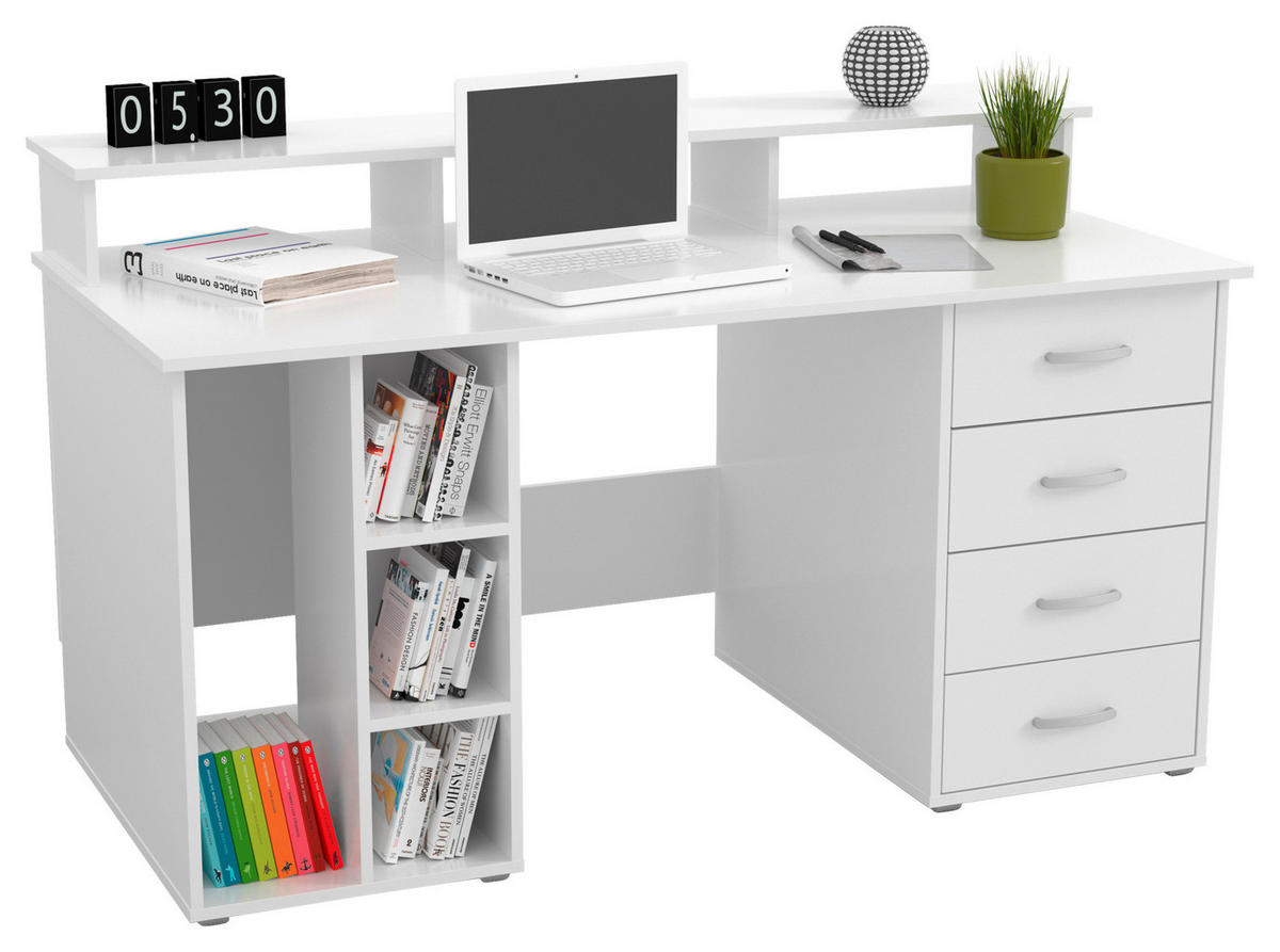 RADNI STO  bela   - boja aluminijuma/bela, Moderno, metal/pločasti materijal (150/91,5/73cm) - Boxxx