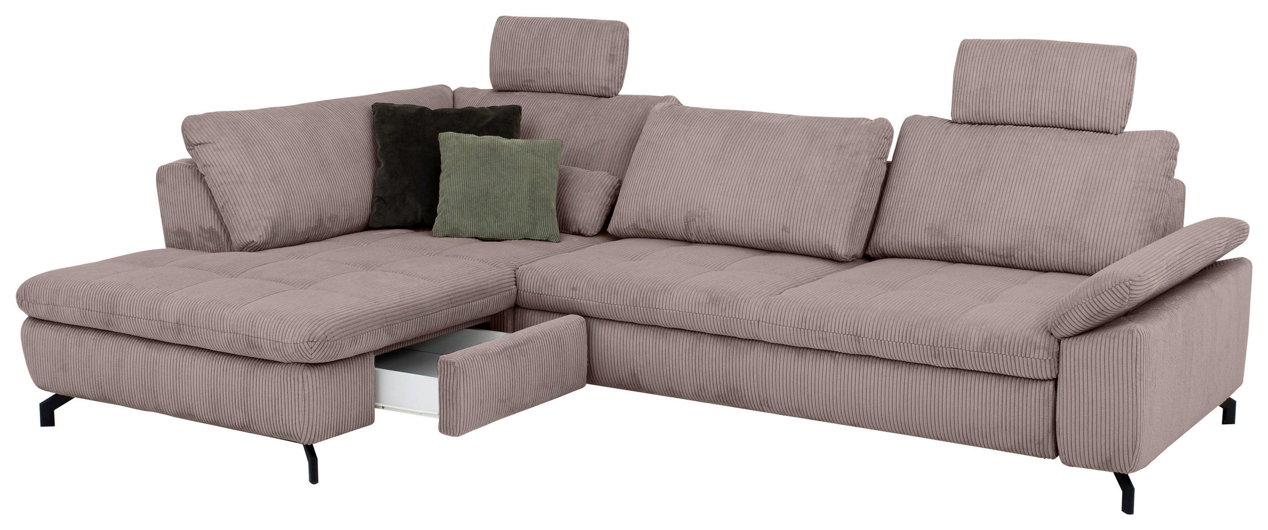ECKSOFA in Cord, Velours Altrosa  - Schwarz/Altrosa, Design, Textil/Metall (197/291cm) - Beldomo Style