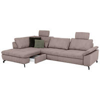 ECKSOFA in Cord, Velours Altrosa  - Schwarz/Altrosa, Design, Textil/Metall (197/291cm) - Beldomo Style