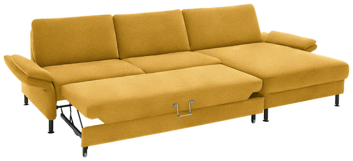 ECKSOFA  in Chenille, Flachgewebe Currygelb  316/175 cm  - Currygelb/Schwarz, Design, Textil/Metall (316/175cm) - Dieter Knoll