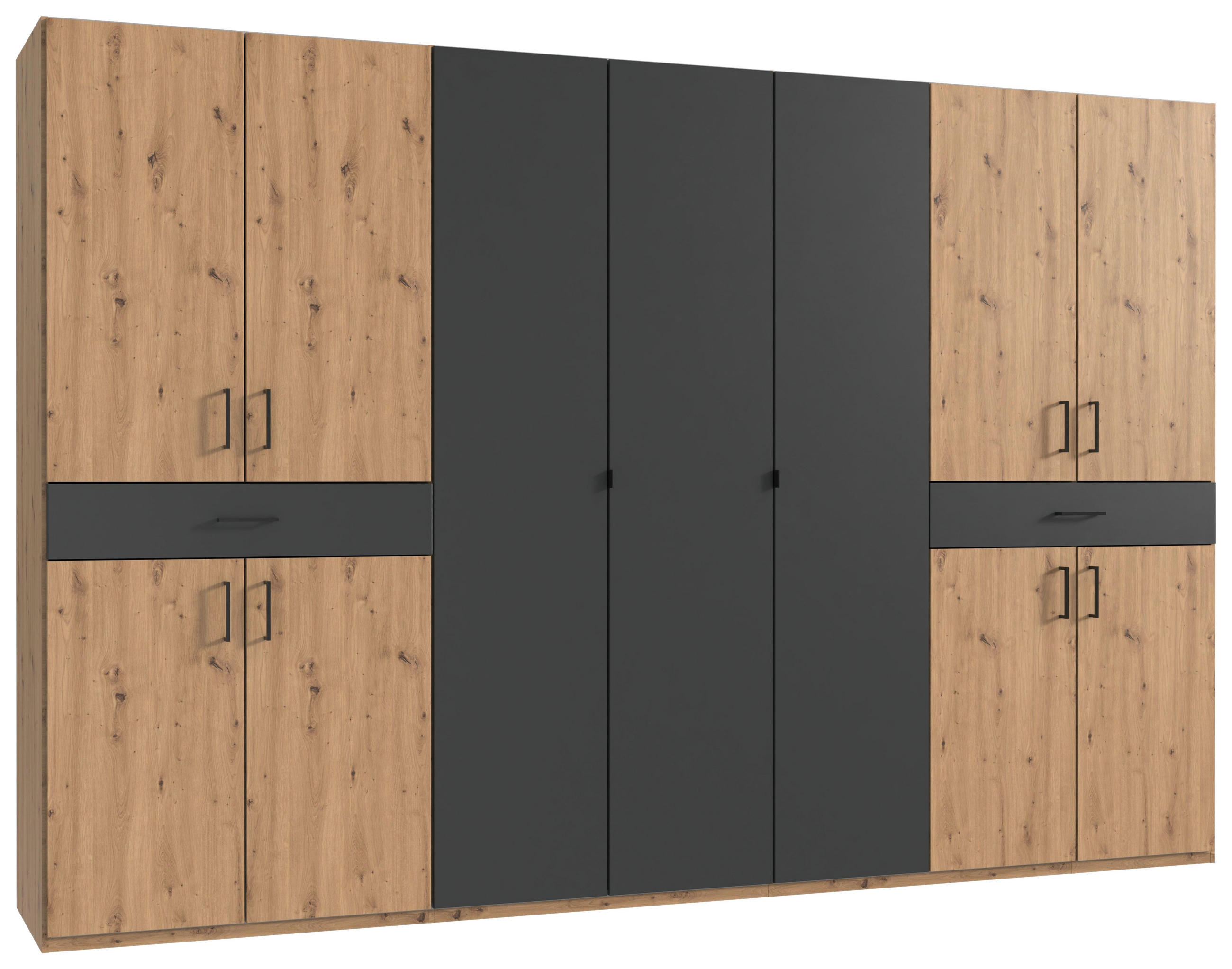 DREHTÜRENSCHRANK in Graphitfarben, Eiche Artisan  - Schwarz/Graphitfarben, Konventionell, Holzwerkstoff/Kunststoff (313/208/58cm) - Carryhome