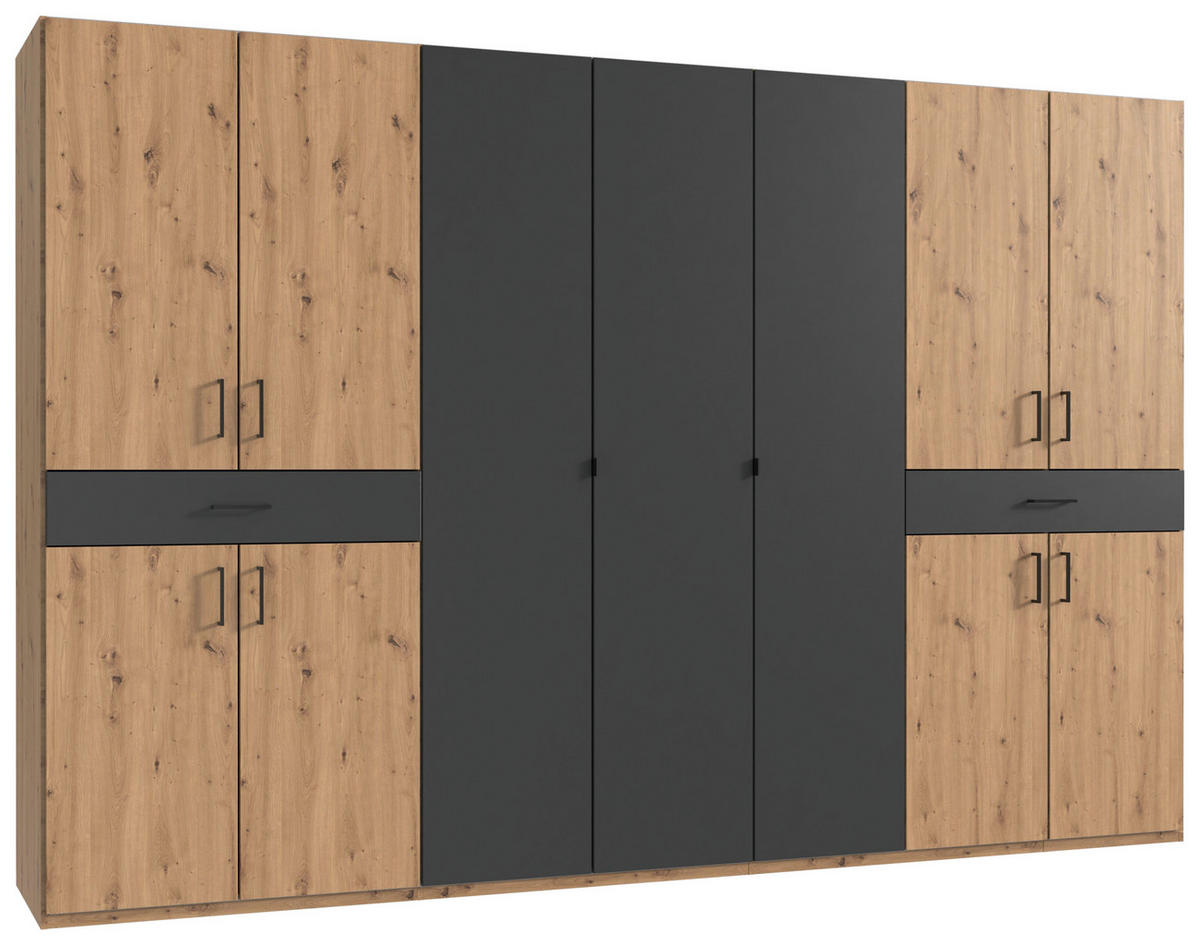 DREHTÜRENSCHRANK in Graphitfarben, Eiche Artisan  - Schwarz/Graphitfarben, Konventionell, Holzwerkstoff/Kunststoff (313/208/58cm) - Carryhome