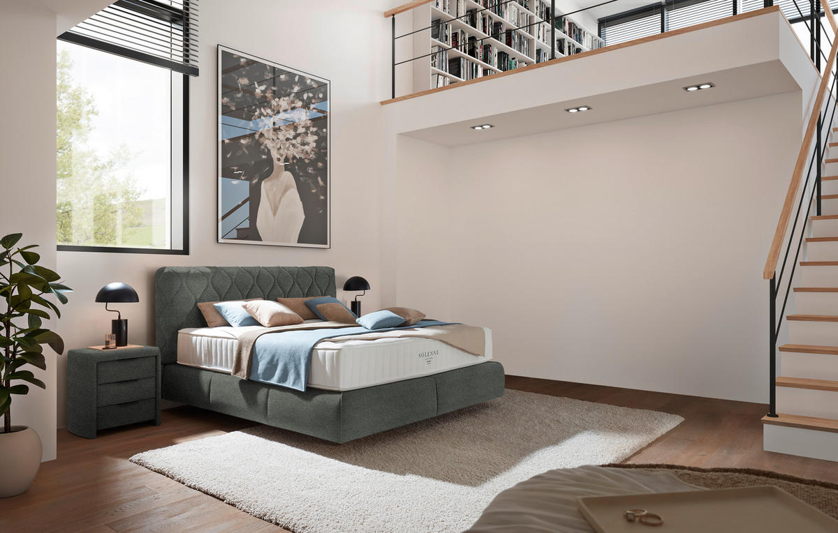 BOXSPRINGBETT 180/200 cm  in Grau  - Schwarz/Grau, Design, Kunststoff/Textil (180/200cm) - Johann Jakob