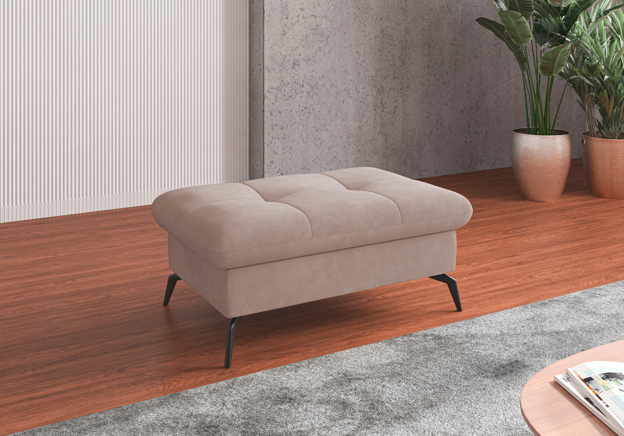 HOCKER in Textil Greige  - Greige/Schwarz, Konventionell, Textil/Metall (102/47/69cm) - Sit & More