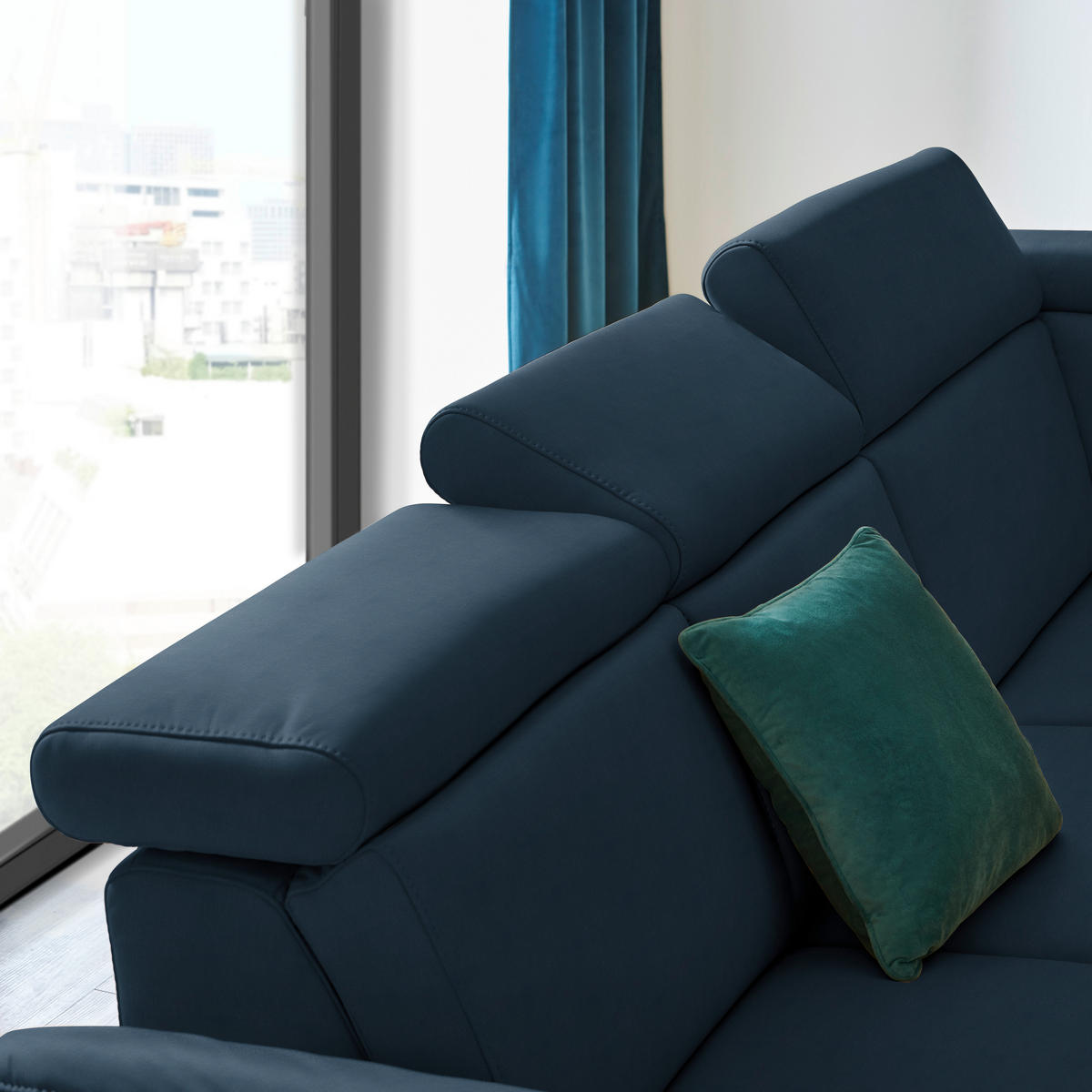 ECKSOFA in Echtleder Dunkelblau  - Schwarz/Dunkelblau, Design, Leder/Metall (285/239cm) - Cantus