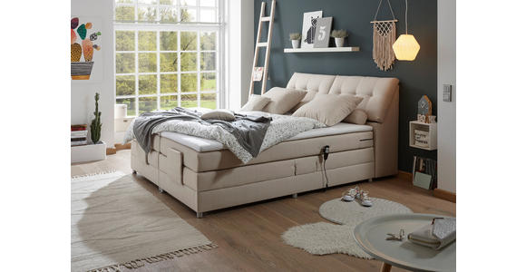 BOXSPRINGBETT 180/200 cm,  in Creme, Matratze, Bettkasten, Topper, motorische Verstellbarkeit, H2 = mittel  - Silberfarben/Creme, Design, Kunststoff/Textil (180/200cm) - Esposa