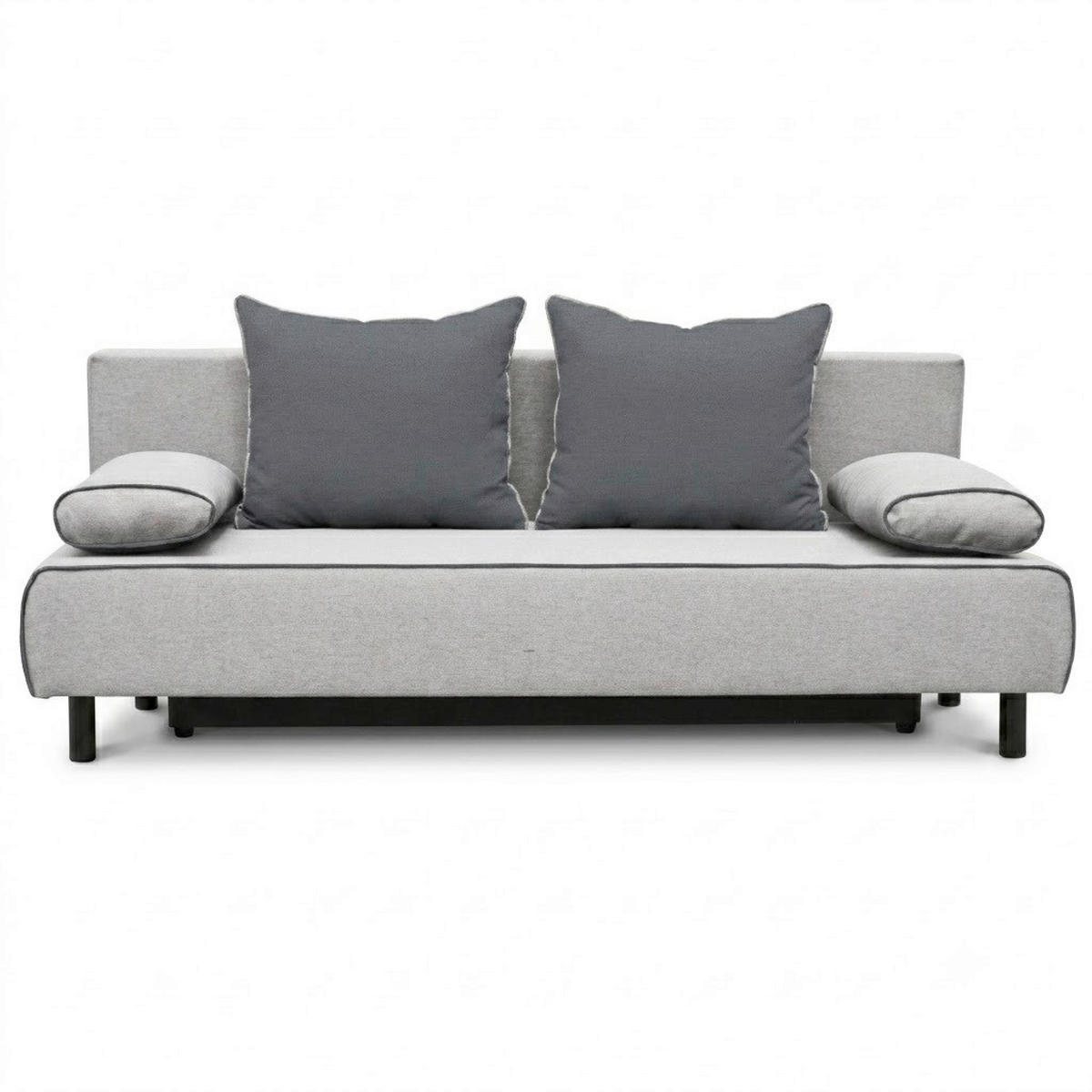 SCHLAFSOFA KALI Chenille Grau, Dunkelgrau  inkl. Rückenkissen, Armlehnenkissen, Bettkasten  - Dunkelgrau/Schwarz, Design, Kunststoff/Textil (206/82/85cm) - P & B