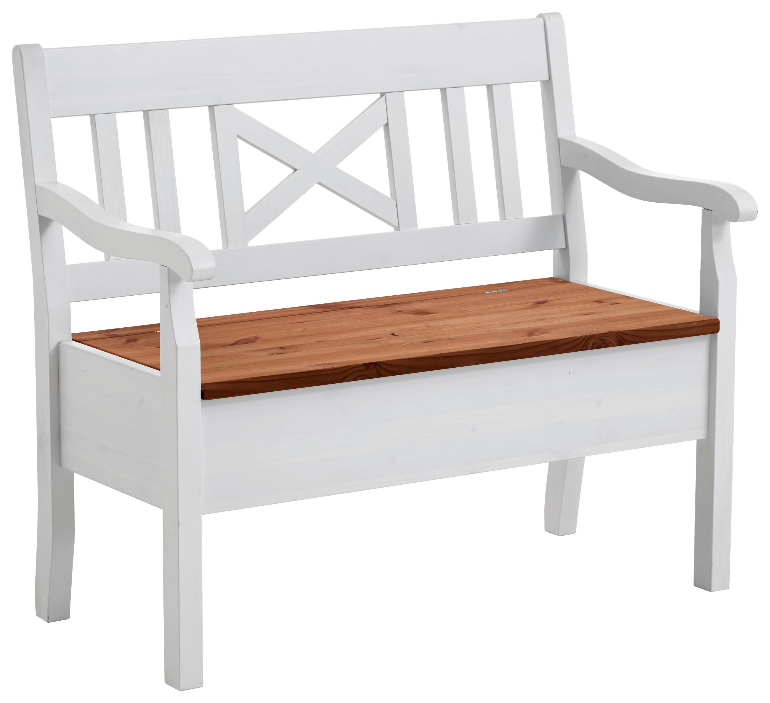 SITZBANK 105/93/58 cm Weiß, Bernsteinfarben Kiefer massiv  - Bernsteinfarben/Weiß, ROMANTIK / LANDHAUS, Holz (105/93/58cm) - Boxxx