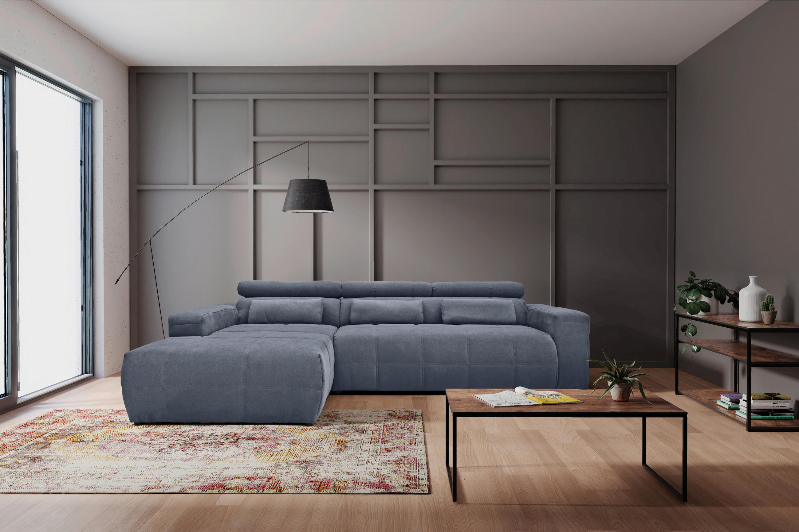 ECKSOFA Dunkelgrau Mikrofaser - Dunkelgrau/Schwarz, Design, Kunststoff/Textil (175/285cm) - MID.YOU