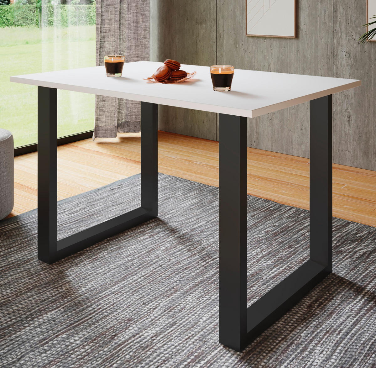 SCHREIBTISCH 160/80/76 cm Schwarz, Weiss  - Weiss/Silberfarben, Design, Holzwerkstoff/Metall (160/80/76cm) - MID.YOU